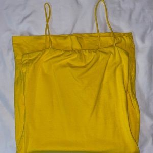 Yellow body con mini dress with spaghetti straps